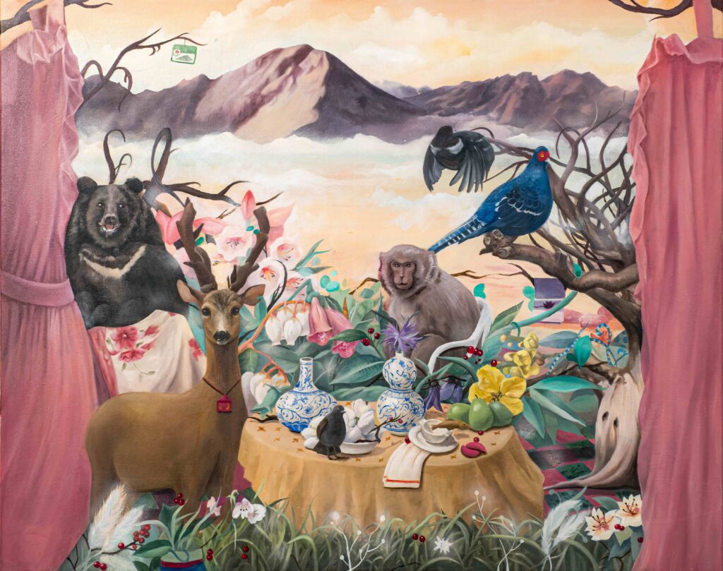 Student Category First Prize: Jin Qian Chen, The Yushan Banquet: A Feast for All Beings, 91 × 72 cm, oil